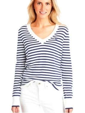 Vineyard Vines Navy White Striped V Neck Sweater XS
